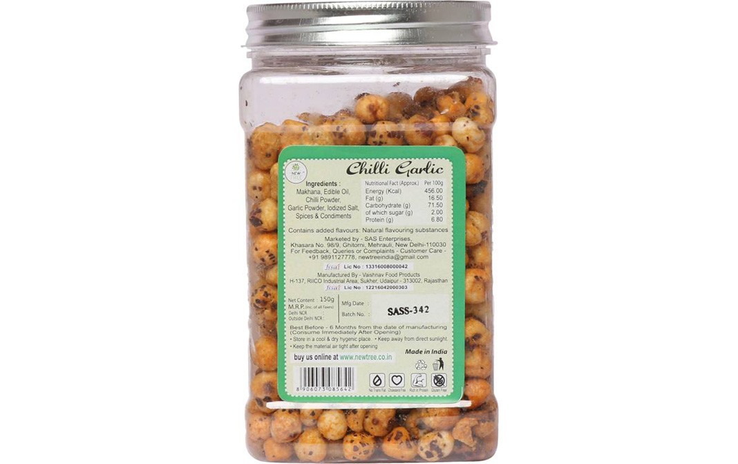 New Tree Munchbox Roasted Mini Makhana Chilli Garlic   Glass Jar  150 grams